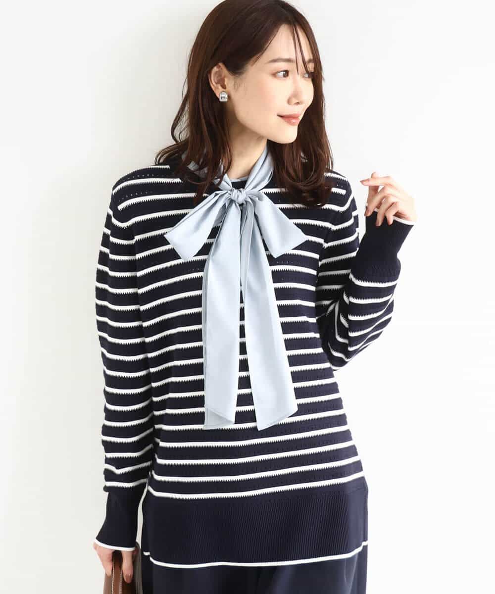 FKFDD13150 MK MICHEL KLEIN(MK ミッシェルクラン) 柄編みボーダーニット ネイビー