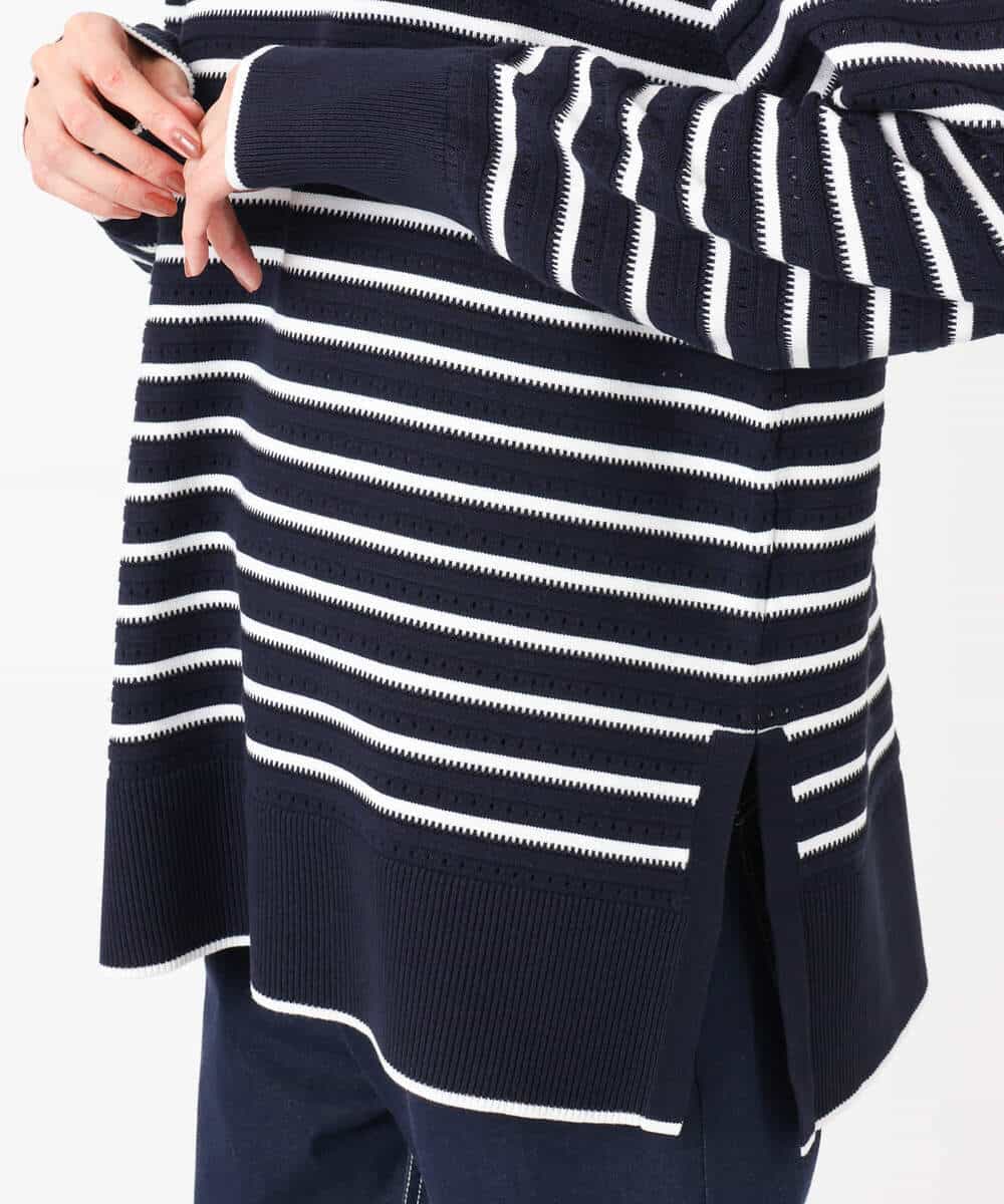 FKFDD13150 MK MICHEL KLEIN(MK ミッシェルクラン) 柄編みボーダーニット ネイビー