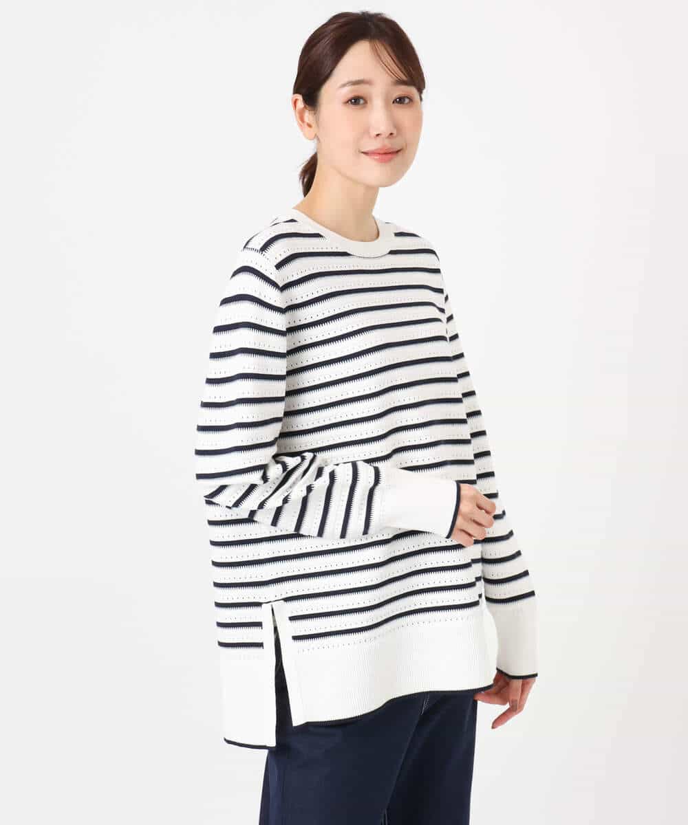 FKFDD13150 MK MICHEL KLEIN(MK ミッシェルクラン) 柄編みボーダーニット ネイビー