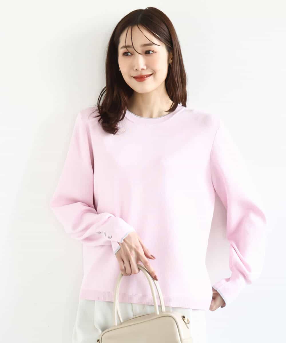 FKFDD14130 MK MICHEL KLEIN(MK ミッシェルクラン) 配色デザインニット/洗える ピンク