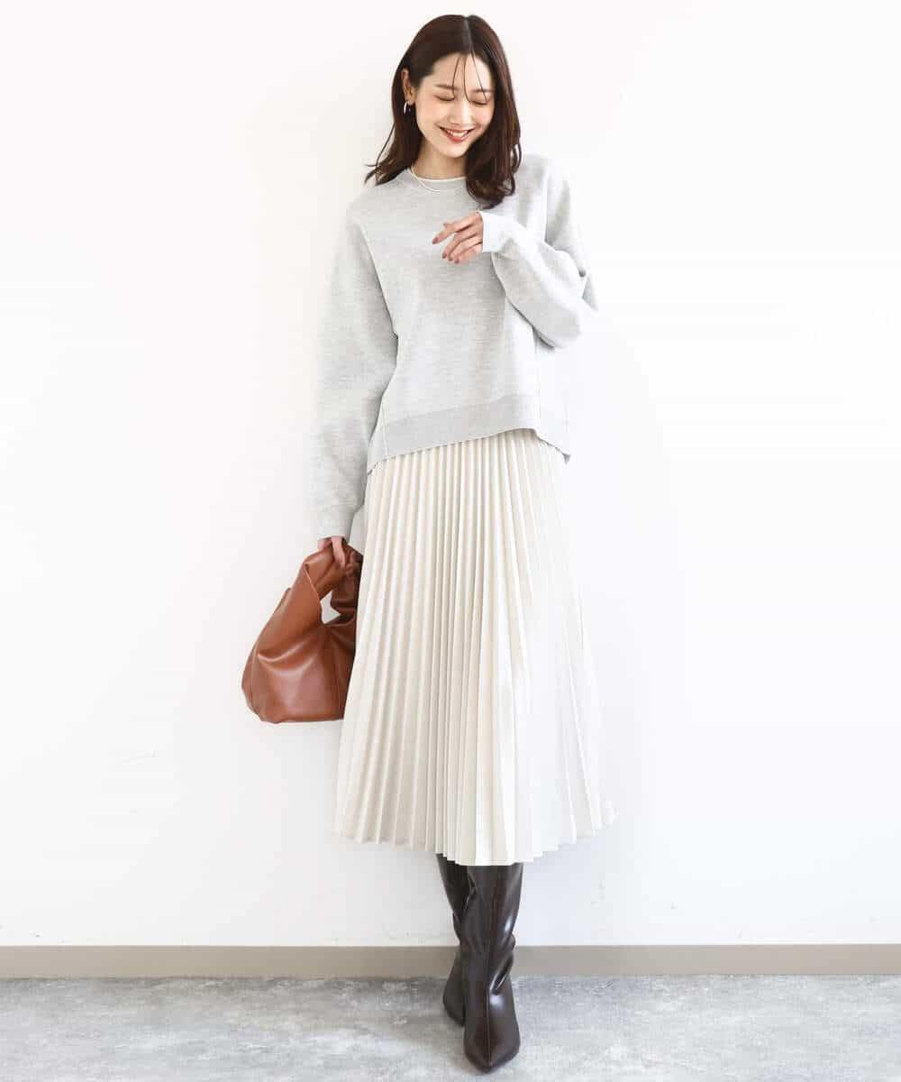 FKFDD15120 MK MICHEL KLEIN(MK ミッシェルクラン) スウェットライククルーネックニット/洗える グレー