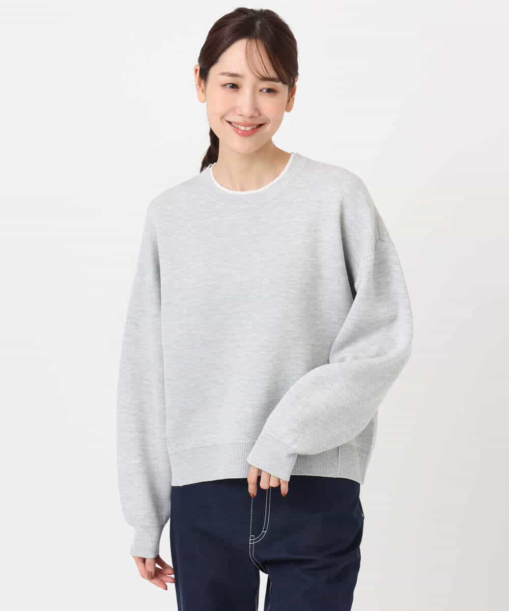 FKFDD15120 MK MICHEL KLEIN(MK ミッシェルクラン) スウェットライククルーネックニット/洗える グレー