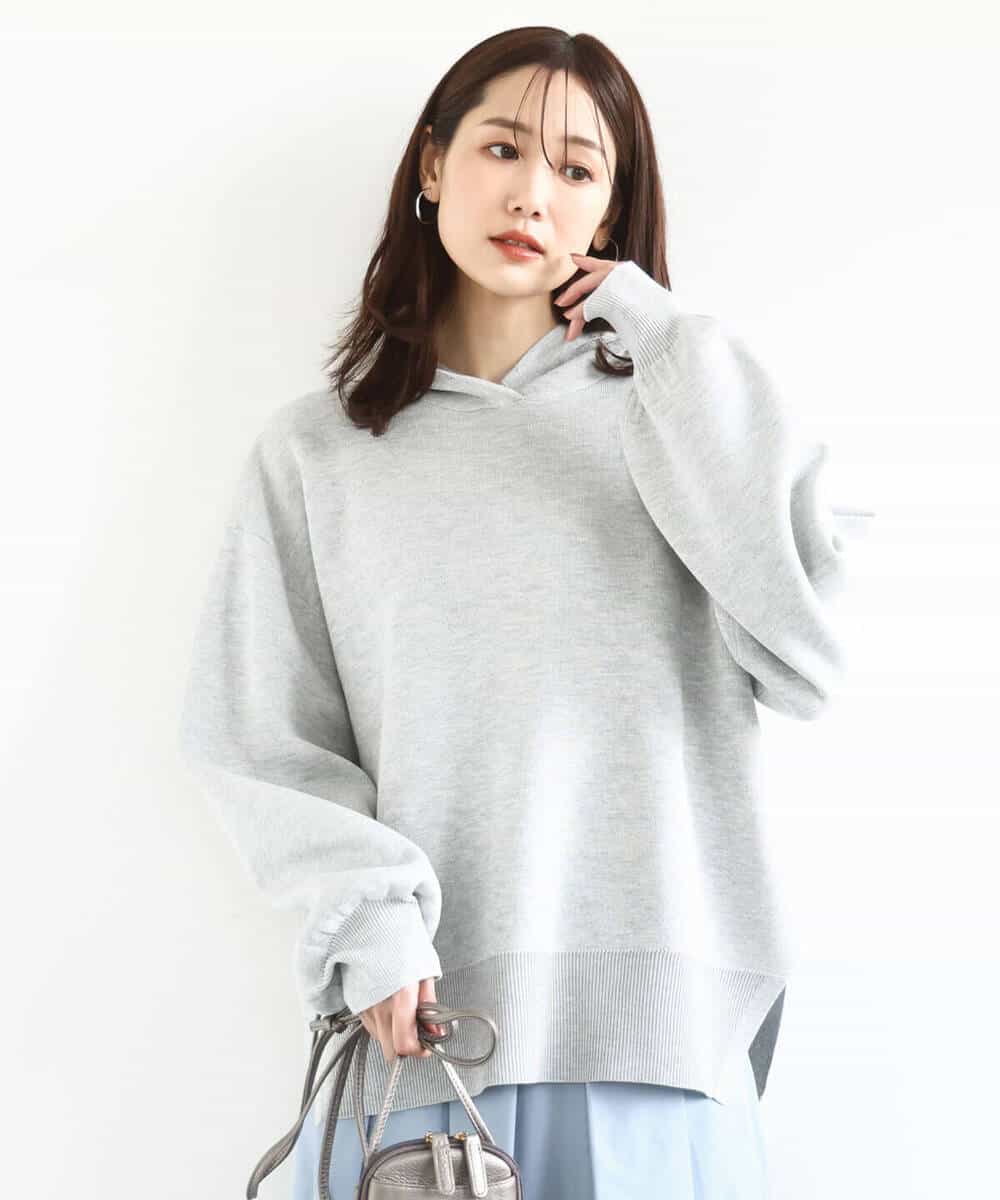 FKFDD16130 MK MICHEL KLEIN(MK ミッシェルクラン) スウェットライクニットフーディー/洗える グレー