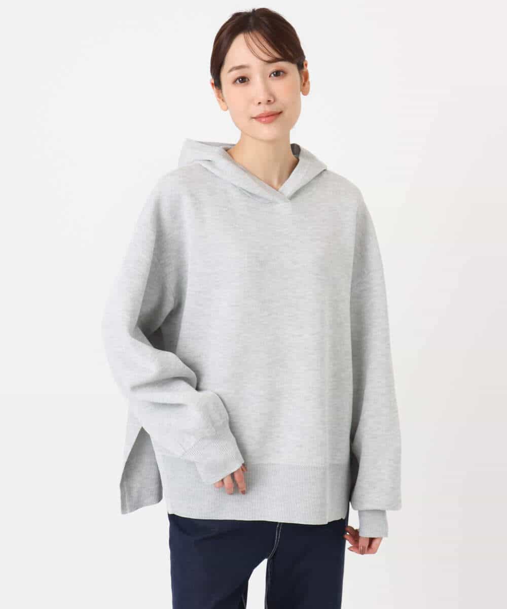 FKFDD16130 MK MICHEL KLEIN(MK ミッシェルクラン) スウェットライクニットフーディー/洗える グレー