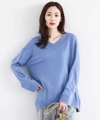 FKFDD60140 MK MICHEL KLEIN 配色ラインVネックニット/洗える