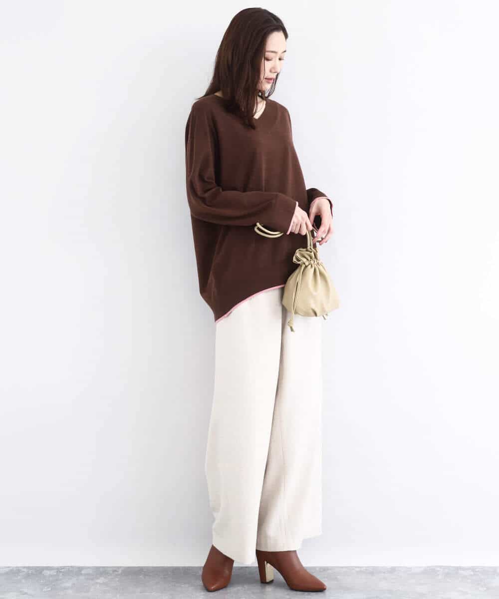 FKFDD60140 MK MICHEL KLEIN(MK ミッシェルクラン) 配色ラインVネックニット/洗える ブルー