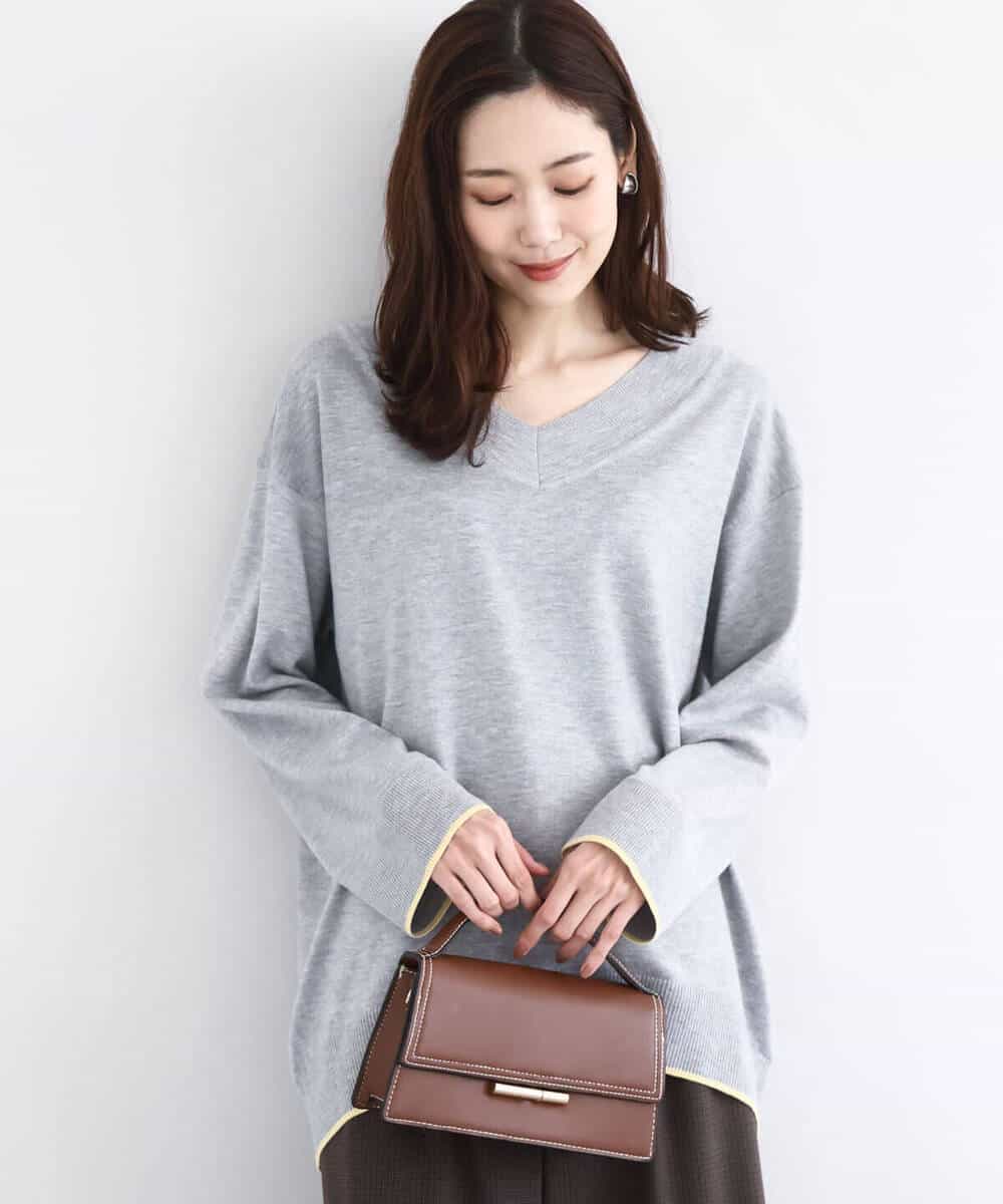 FKFDD60140 MK MICHEL KLEIN(MK ミッシェルクラン) 配色ラインVネックニット/洗える ブルー