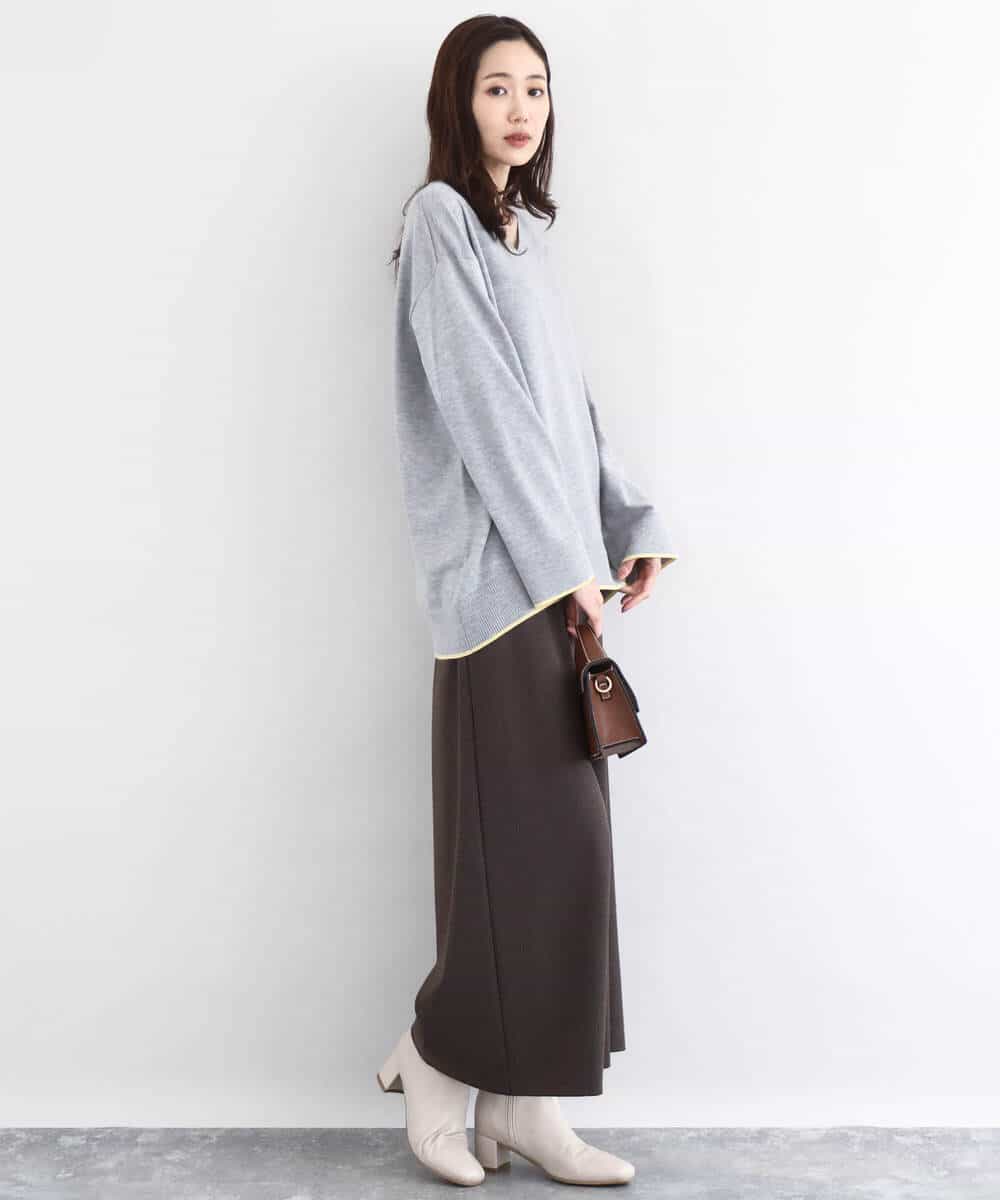 FKFDD60140 MK MICHEL KLEIN(MK ミッシェルクラン) 配色ラインVネックニット/洗える ブルー