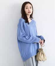 FKFDD60140 MK MICHEL KLEIN(MK ミッシェルクラン) 配色ラインVネックニット/洗える ブルー