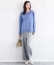 FKFDD60140 MK MICHEL KLEIN(MK ミッシェルクラン) 配色ラインVネックニット/洗える ブルー