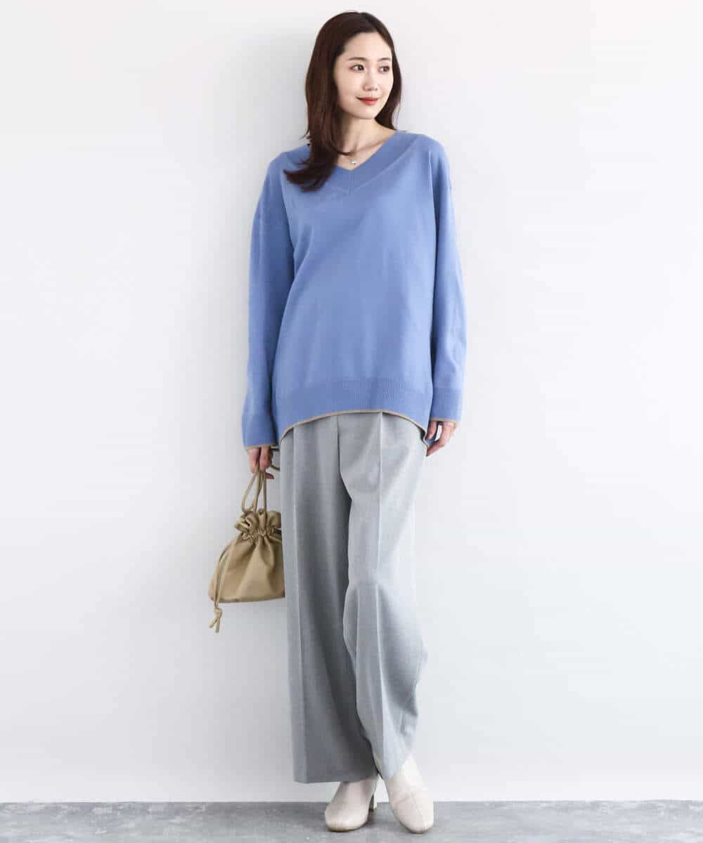 FKFDD60140 MK MICHEL KLEIN(MK ミッシェルクラン) 配色ラインVネックニット/洗える ブルー