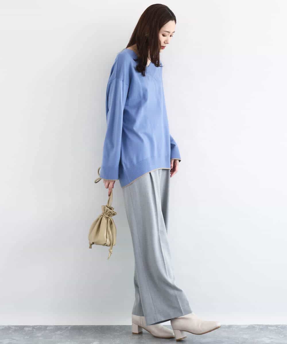 FKFDD60140 MK MICHEL KLEIN(MK ミッシェルクラン) 配色ラインVネックニット/洗える ブルー