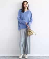 FKFDD60140 MK MICHEL KLEIN(MK ミッシェルクラン) 配色ラインVネックニット/洗える ブルー