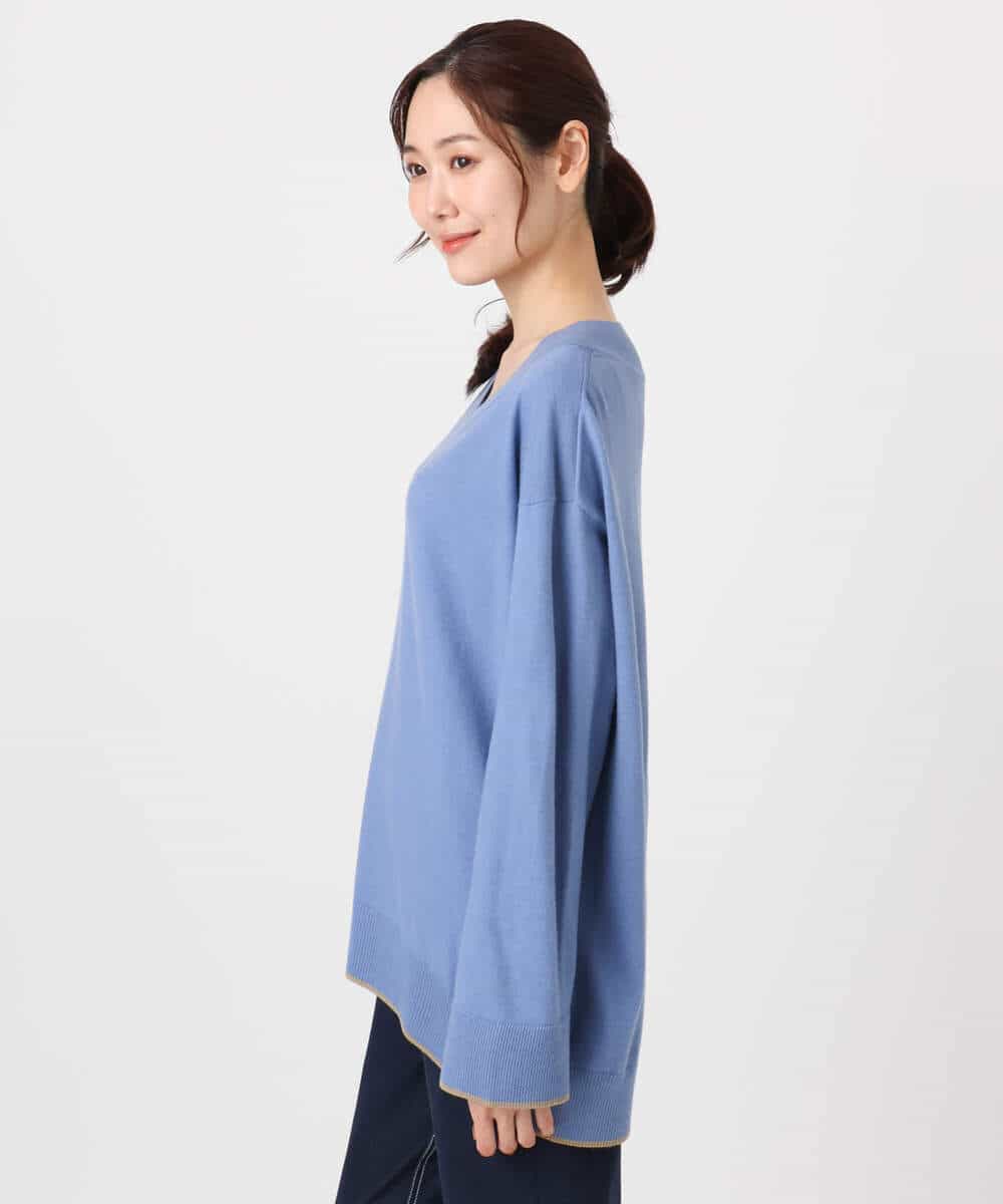 FKFDD60140 MK MICHEL KLEIN(MK ミッシェルクラン) 配色ラインVネックニット/洗える ブルー