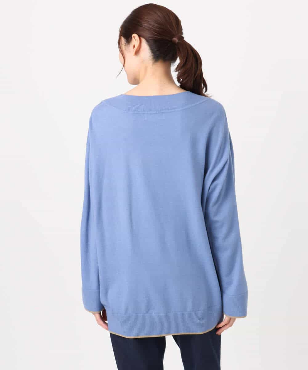 FKFDD60140 MK MICHEL KLEIN(MK ミッシェルクラン) 配色ラインVネックニット/洗える ブルー