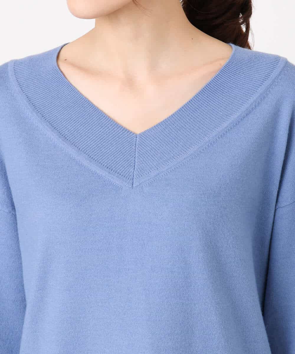 FKFDD60140 MK MICHEL KLEIN(MK ミッシェルクラン) 配色ラインVネックニット/洗える ブルー