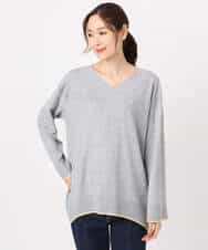 FKFDD60140 MK MICHEL KLEIN(MK ミッシェルクラン) 配色ラインVネックニット/洗える ブルー