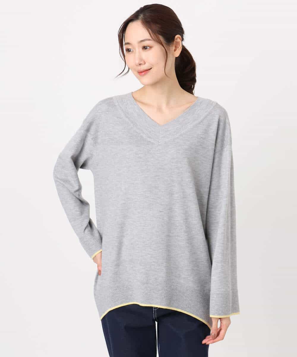 FKFDD60140 MK MICHEL KLEIN(MK ミッシェルクラン) 配色ラインVネックニット/洗える ブルー