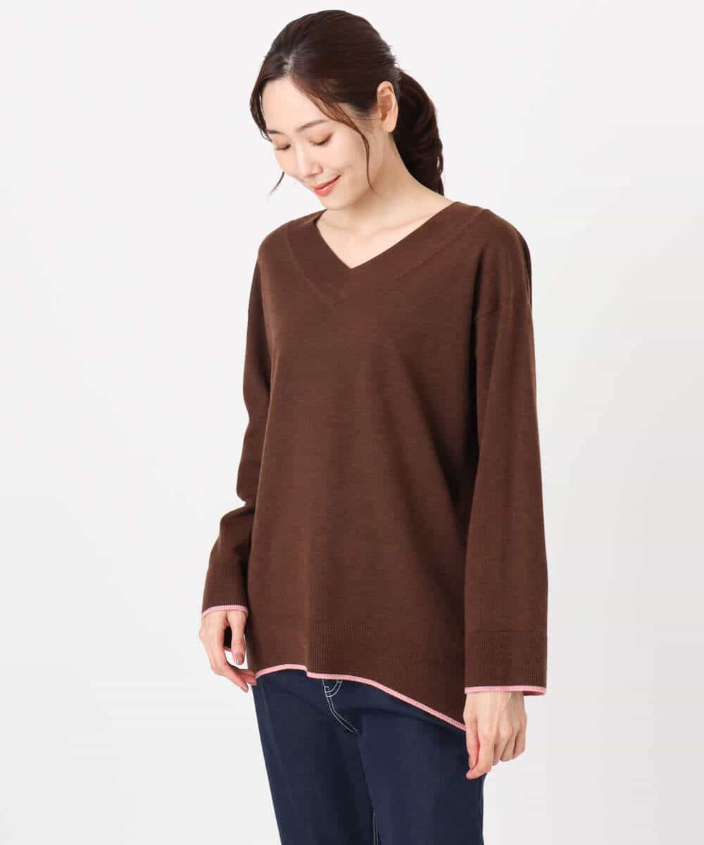 FKFDD60140 MK MICHEL KLEIN(MK ミッシェルクラン) 配色ラインVネックニット/洗える ブルー