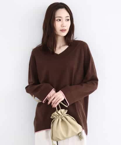 FKFDD60140 MK MICHEL KLEIN 配色ラインVネックニット/洗える