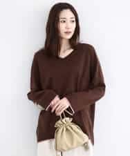 FKFDD60140 MK MICHEL KLEIN(MK ミッシェルクラン) 配色ラインVネックニット/洗える ブラウン