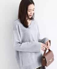 FKFDD60140 MK MICHEL KLEIN(MK ミッシェルクラン) 配色ラインVネックニット/洗える グレー