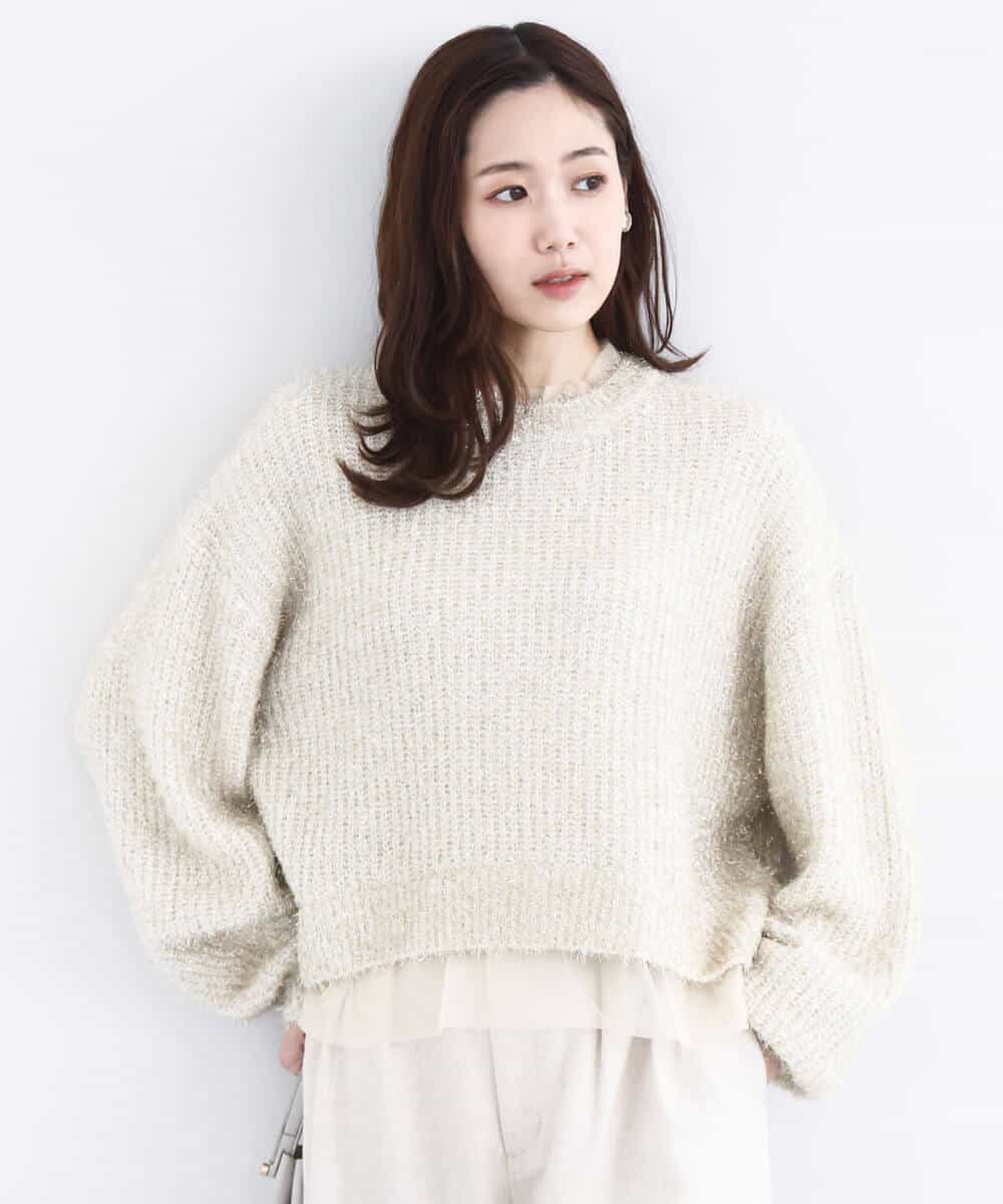 FKFDD61180 MK MICHEL KLEIN(MK ミッシェルクラン) ミニフリルデザインキラキラニット/洗える モカ