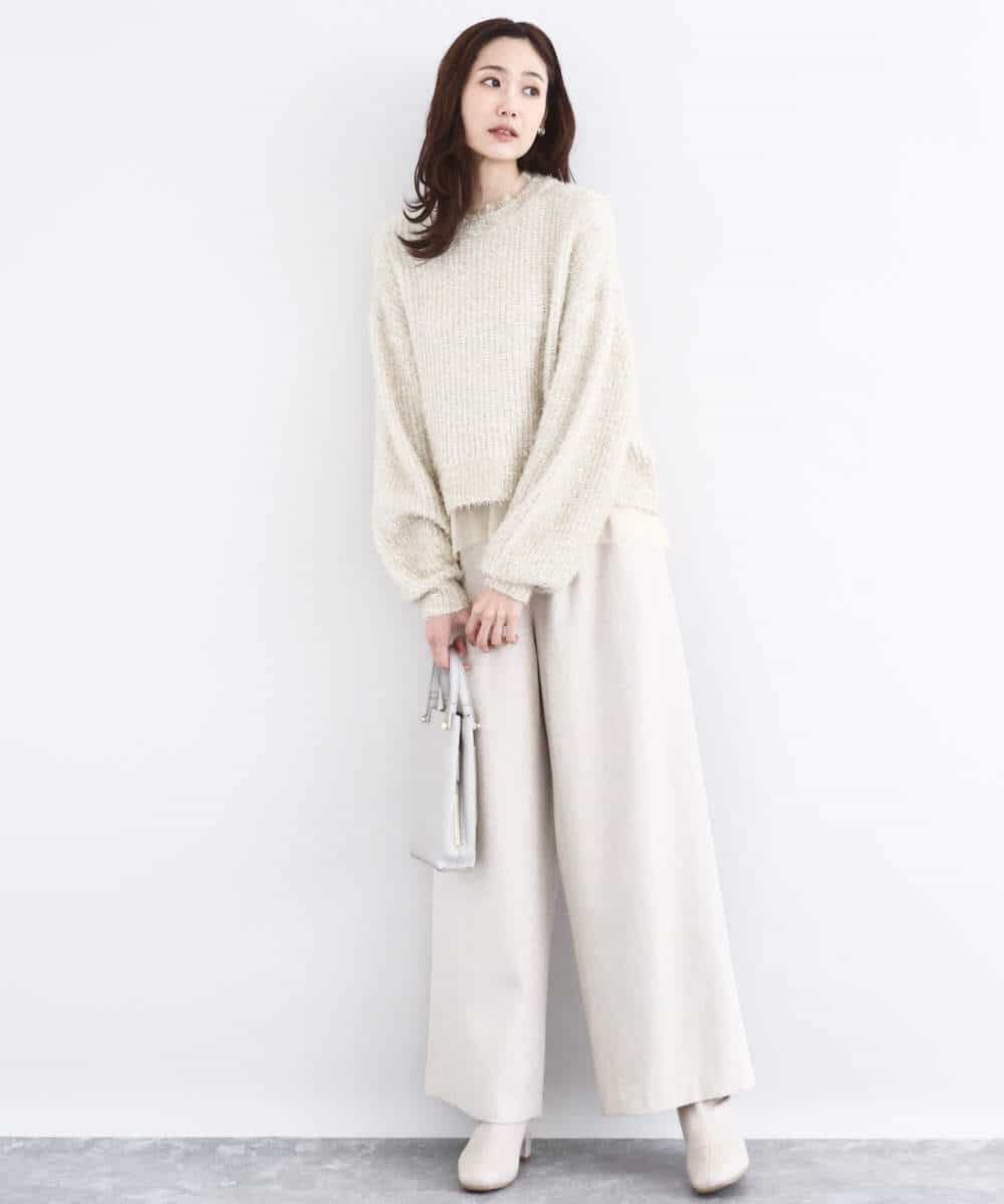 FKFDD61180 MK MICHEL KLEIN(MK ミッシェルクラン) ミニフリルデザインキラキラニット/洗える モカ