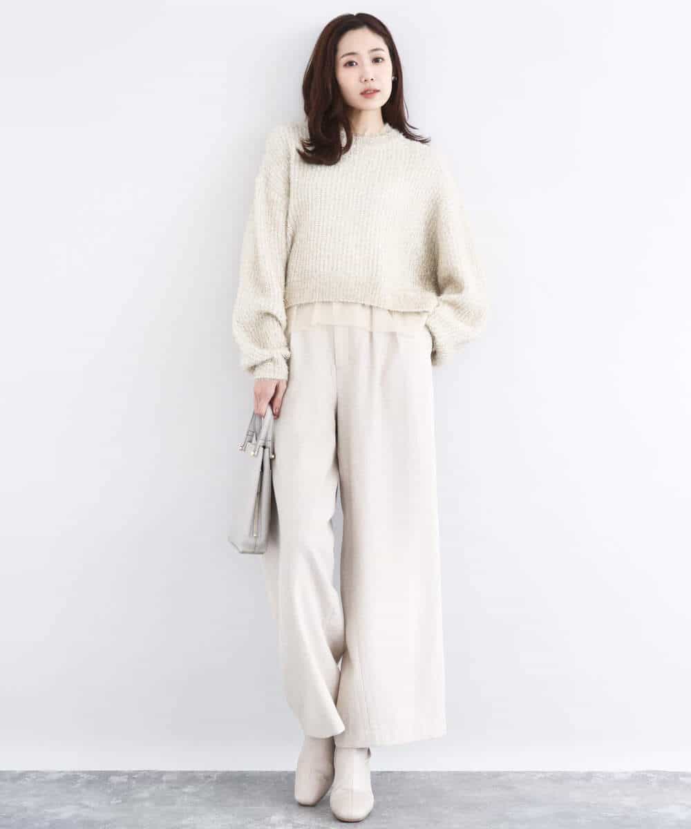 FKFDD61180 MK MICHEL KLEIN(MK ミッシェルクラン) ミニフリルデザインキラキラニット/洗える モカ