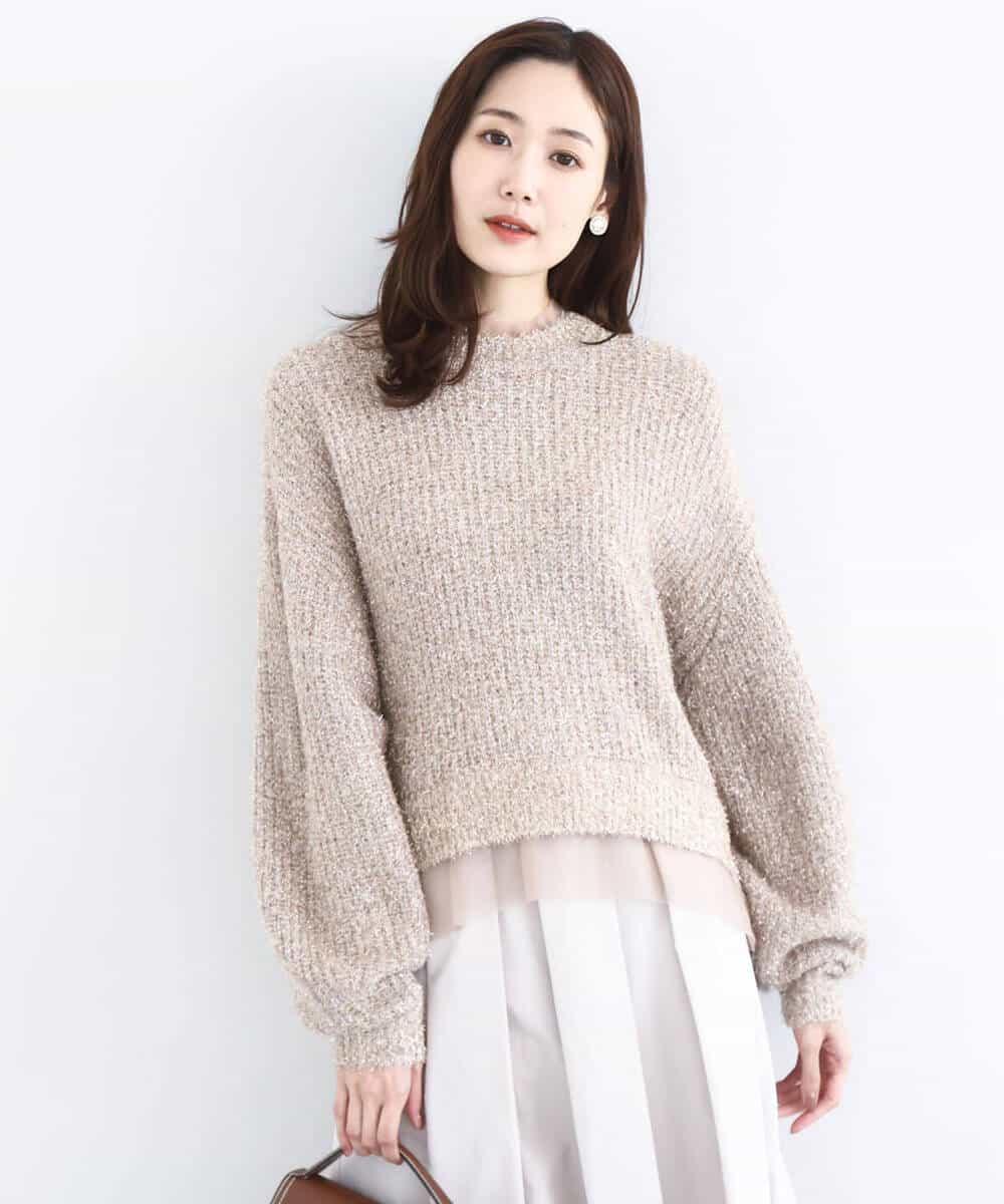 FKFDD61180 MK MICHEL KLEIN(MK ミッシェルクラン) ミニフリルデザインキラキラニット/洗える モカ