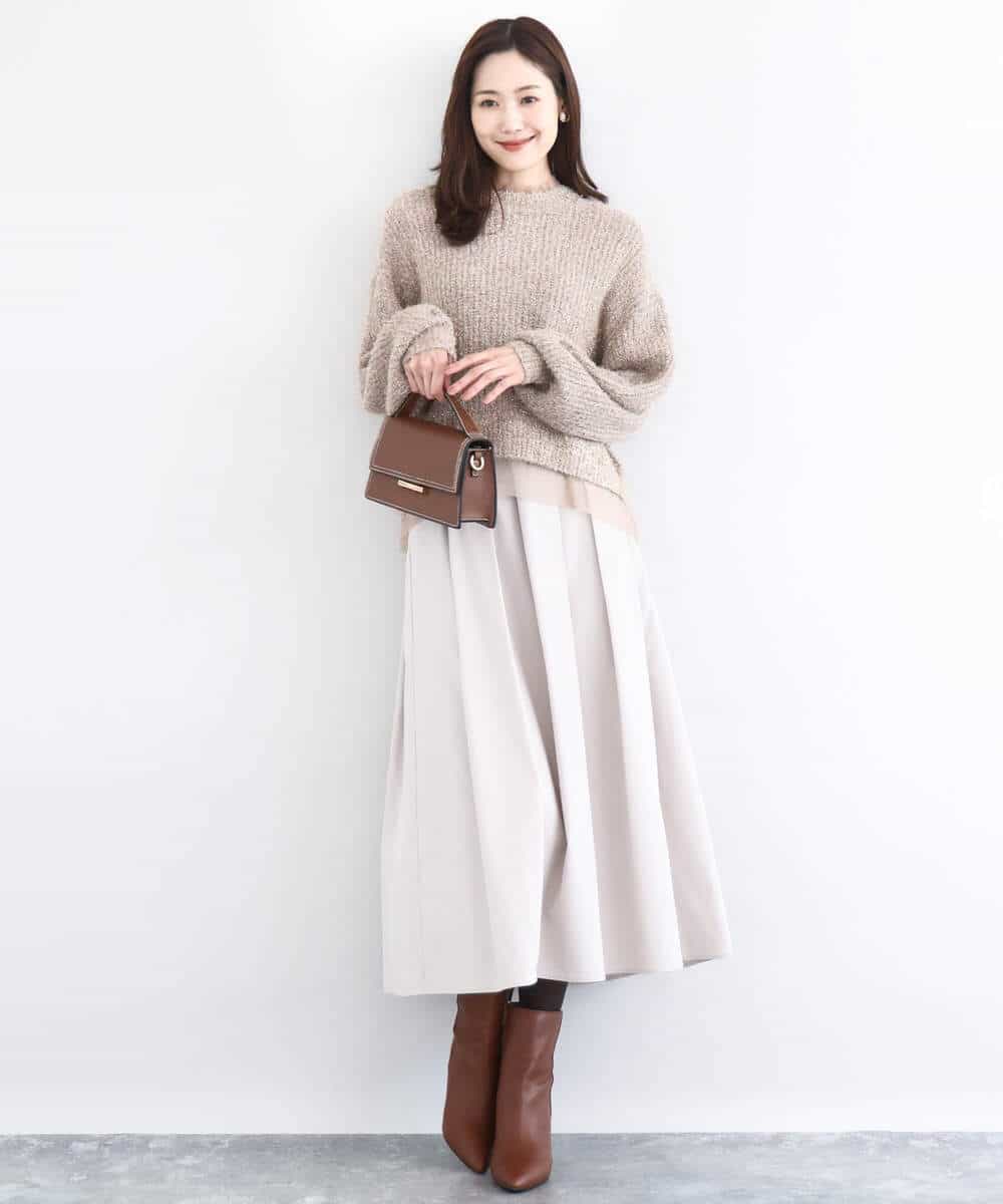 FKFDD61180 MK MICHEL KLEIN(MK ミッシェルクラン) ミニフリルデザインキラキラニット/洗える モカ