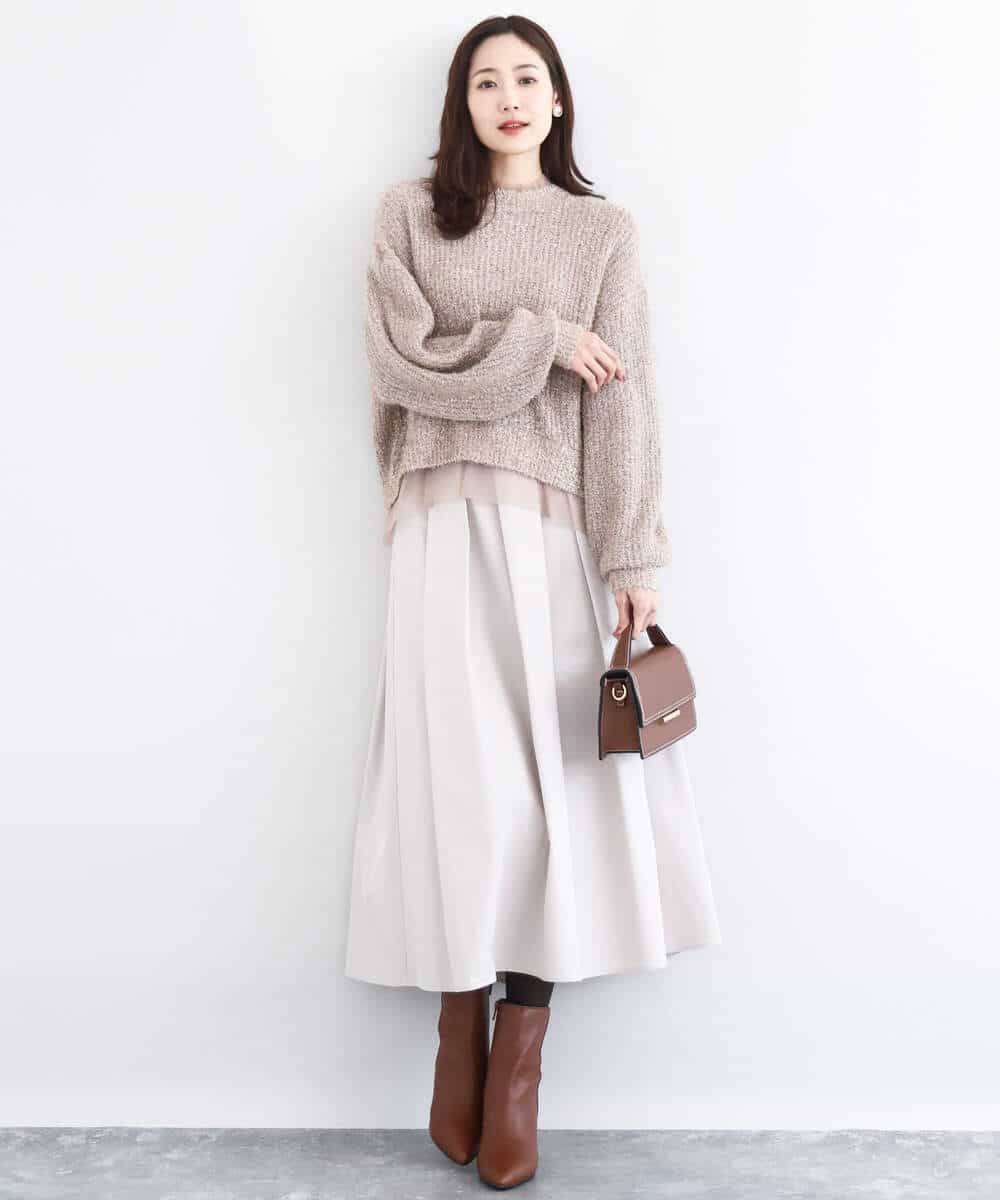 FKFDD61180 MK MICHEL KLEIN(MK ミッシェルクラン) ミニフリルデザインキラキラニット/洗える モカ