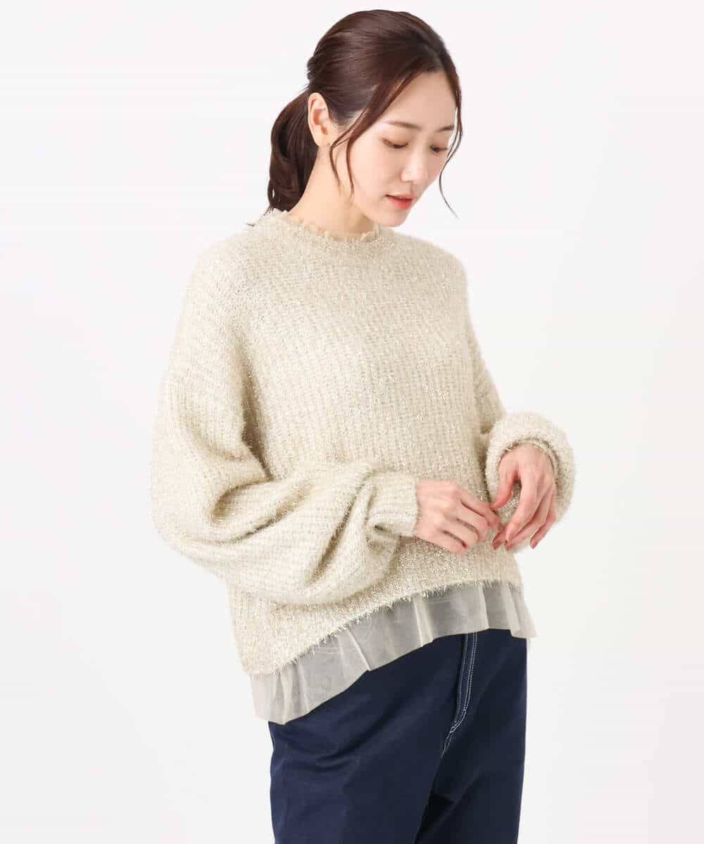 FKFDD61180 MK MICHEL KLEIN(MK ミッシェルクラン) ミニフリルデザインキラキラニット/洗える モカ