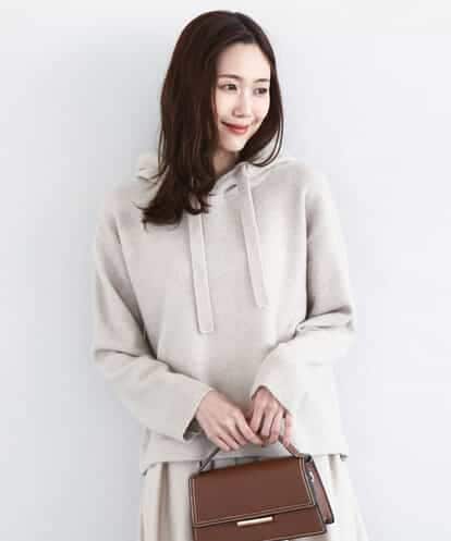 FKFDD62150 MK MICHEL KLEIN クロップド丈ニットフーディー/洗える