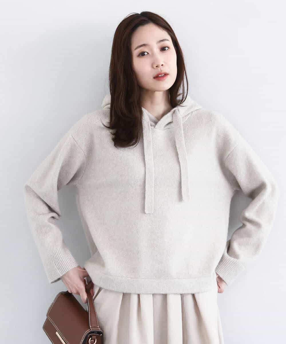 FKFDD62150 MK MICHEL KLEIN(MK ミッシェルクラン) クロップド丈ニットフーディー/洗える グレー