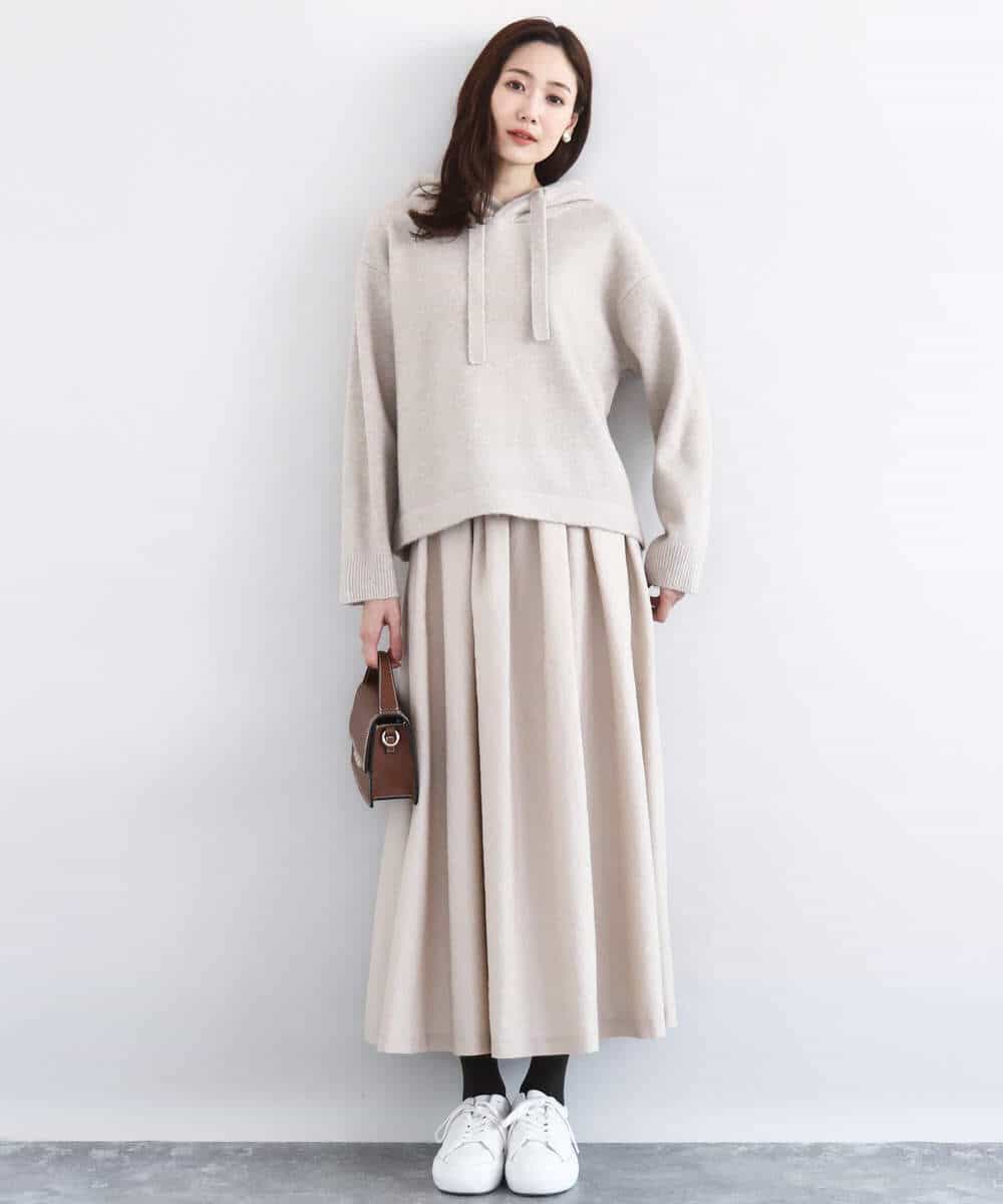 FKFDD62150 MK MICHEL KLEIN(MK ミッシェルクラン) クロップド丈ニットフーディー/洗える グレー