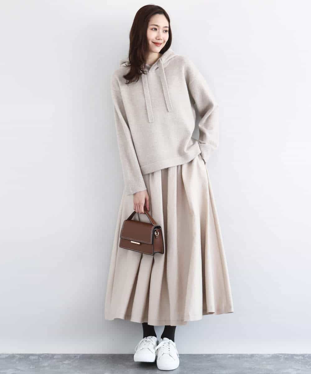 FKFDD62150 MK MICHEL KLEIN(MK ミッシェルクラン) クロップド丈ニットフーディー/洗える グレー