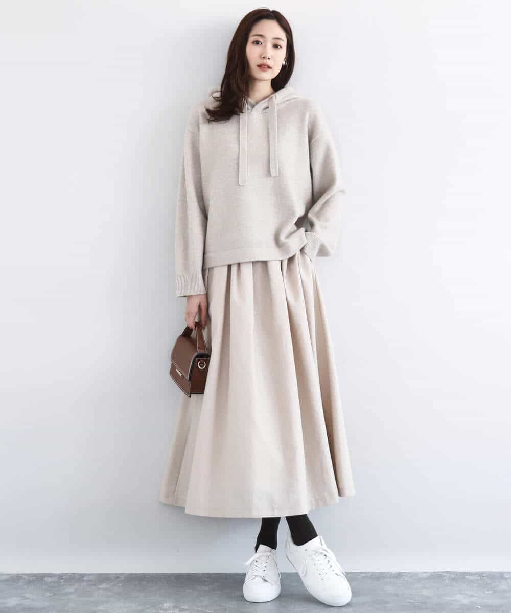 FKFDD62150 MK MICHEL KLEIN(MK ミッシェルクラン) クロップド丈ニットフーディー/洗える グレー