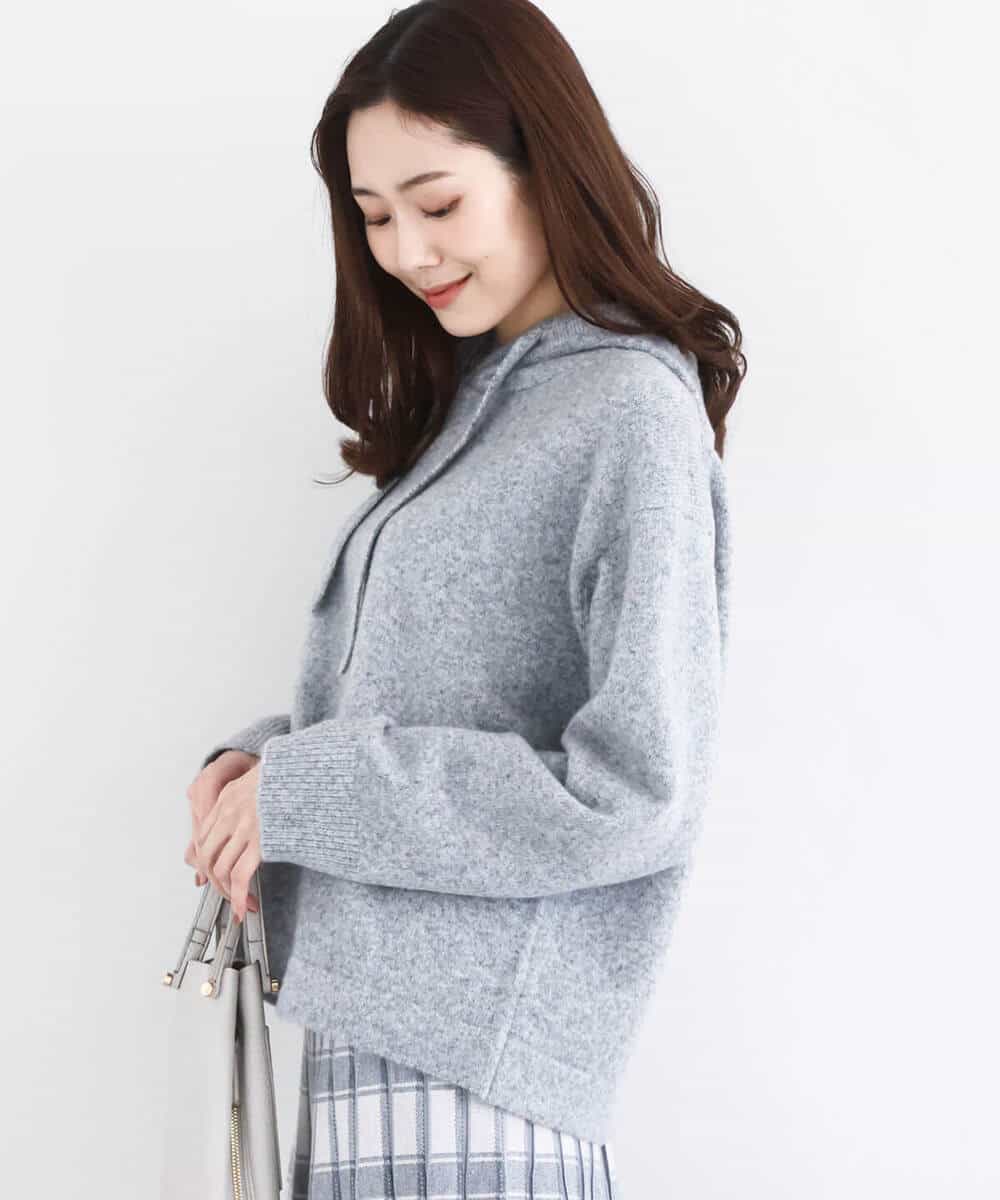 FKFDD62150 MK MICHEL KLEIN(MK ミッシェルクラン) クロップド丈ニットフーディー/洗える グレー