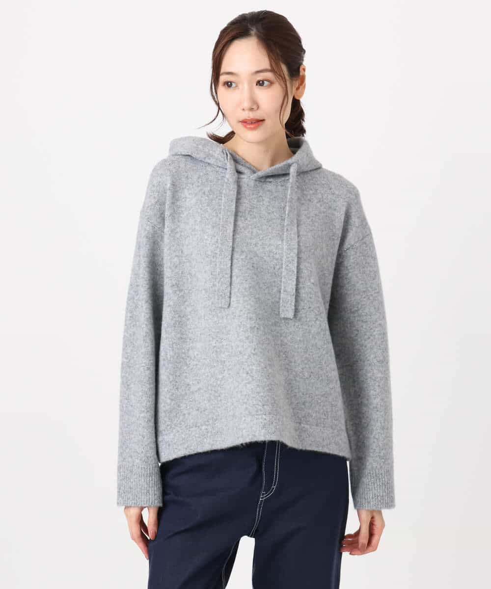 FKFDD62150 MK MICHEL KLEIN(MK ミッシェルクラン) クロップド丈ニットフーディー/洗える グレー