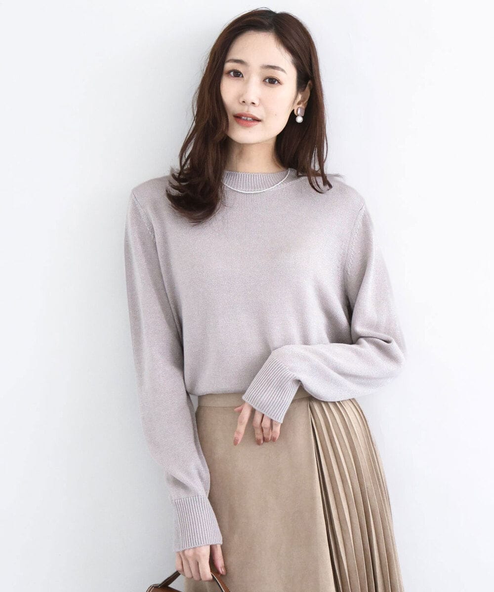 FKFDD63130 MK MICHEL KLEIN(MK ミッシェルクラン) キラキラ ラメニットプルオーバー/洗える モカベージュ