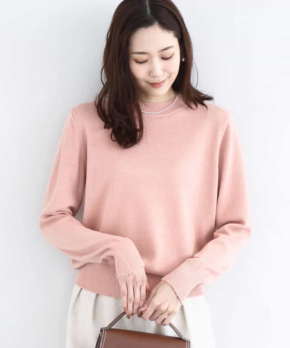 FKFDD63130 MK MICHEL KLEIN(MK ミッシェルクラン) キラキラ ラメニットプルオーバー/洗える サーモンオレンジ