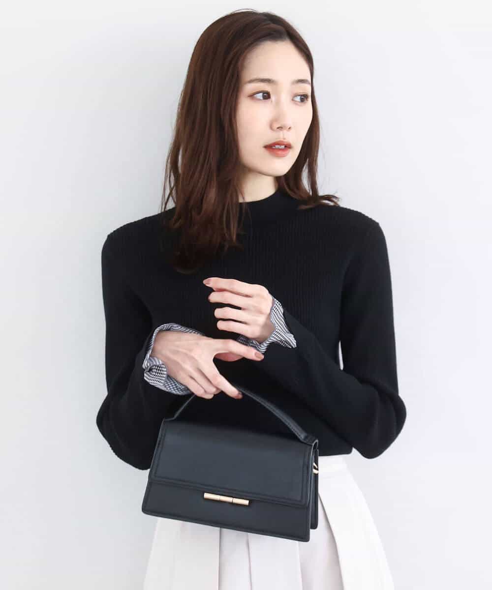 FKFDD64130 MK MICHEL KLEIN(MK ミッシェルクラン) 千鳥格子柄シフォンレイヤード風ハイゲージニット/洗える ブルー