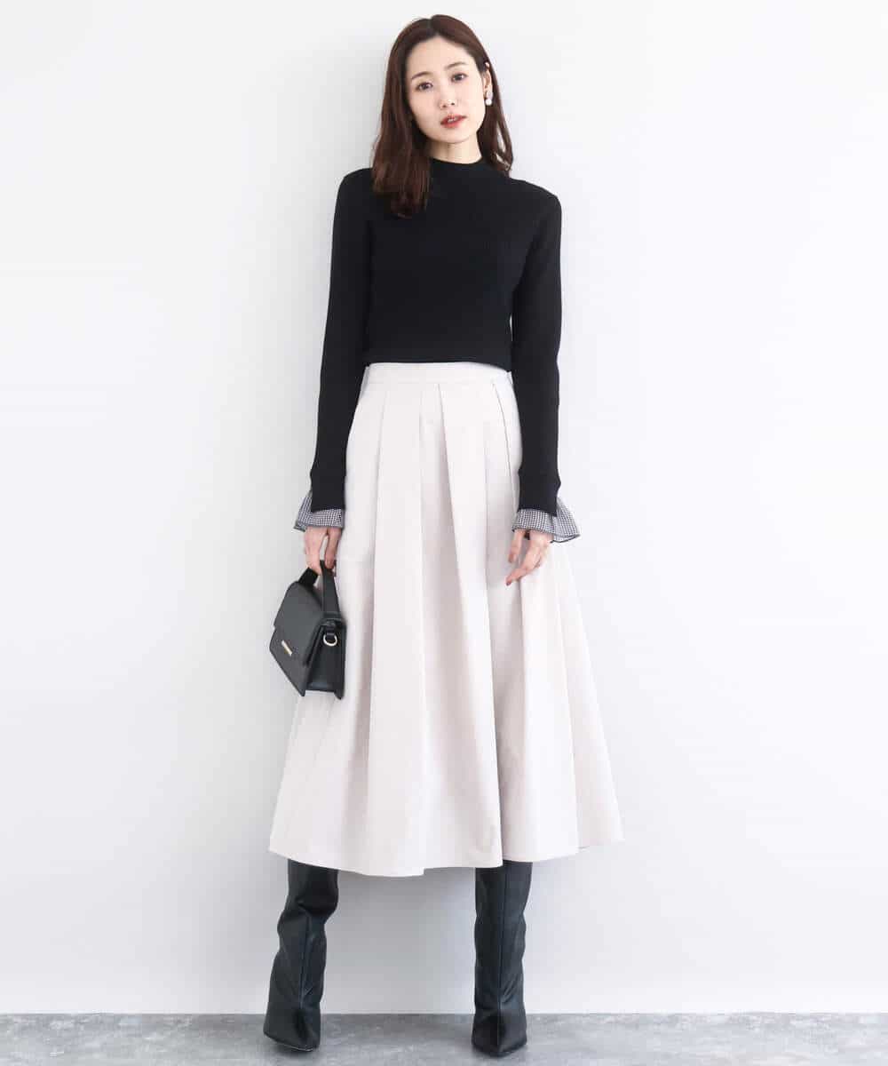 FKFDD64130 MK MICHEL KLEIN(MK ミッシェルクラン) 千鳥格子柄シフォンレイヤード風ハイゲージニット/洗える ブルー