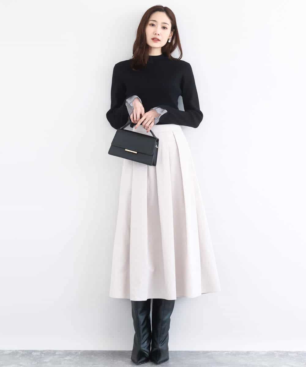 FKFDD64130 MK MICHEL KLEIN(MK ミッシェルクラン) 千鳥格子柄シフォンレイヤード風ハイゲージニット/洗える ブルー