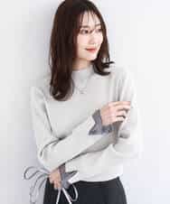 FKFDD64130 MK MICHEL KLEIN(MK ミッシェルクラン) 千鳥格子柄シフォンレイヤード風ハイゲージニット/洗える ブルー