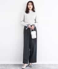 FKFDD64130 MK MICHEL KLEIN(MK ミッシェルクラン) 千鳥格子柄シフォンレイヤード風ハイゲージニット/洗える ブルー