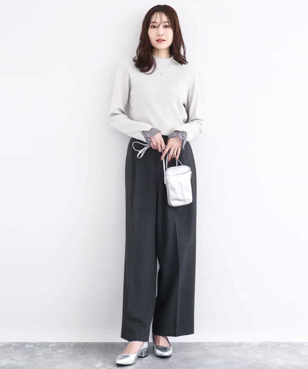 FKFDD64130 MK MICHEL KLEIN(MK ミッシェルクラン) 千鳥格子柄シフォンレイヤード風ハイゲージニット/洗える ブルー