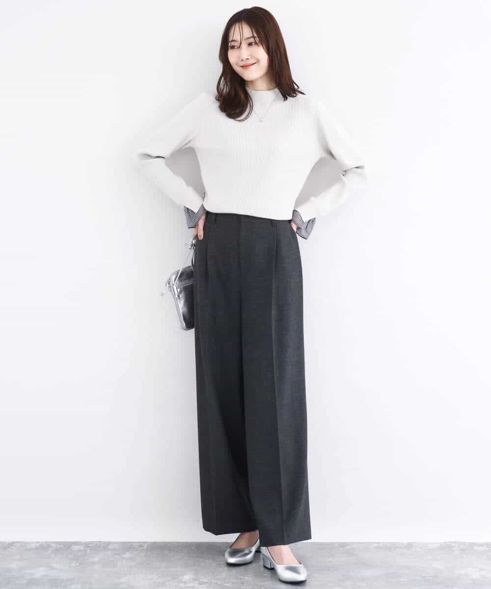 FKFDD64130 MK MICHEL KLEIN(MK ミッシェルクラン) 千鳥格子柄シフォンレイヤード風ハイゲージニット/洗える ブルー