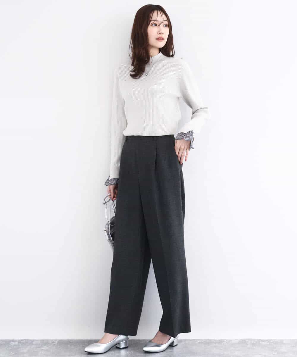 FKFDD64130 MK MICHEL KLEIN(MK ミッシェルクラン) 千鳥格子柄シフォンレイヤード風ハイゲージニット/洗える ブルー